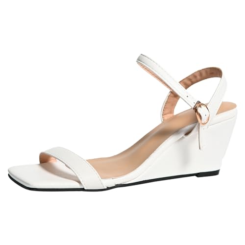 sandalen damen sommer elegant Peep Toe Freizeitschuhe Komfortables Sommersandalen Slingback Sommerschuhe mit Dicker Absatz Einfarbig Strandschuhe Sommerschuhe Damensandalette für Urlaub von BIKETAFUWY