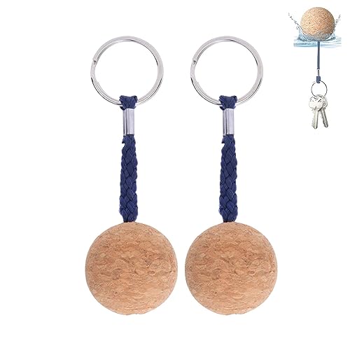 BIKING Schwimmender Schlüsselanhänger,2Pcs Floating Cork Keyring Holzkugel Schlüsselanhänger Float Segelboot Kanu Wassersport Zubehör(Schwarzes Seil) von BIKING