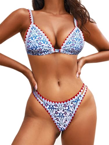 BIKINX Bikini-Sets für Damen, zweiteilig, sexy Badeanzüge, Push-Up, hoher Beinausschnitt, Neonfarben, 2 x Dreiecksblau 3, 4-6 von BIKINX