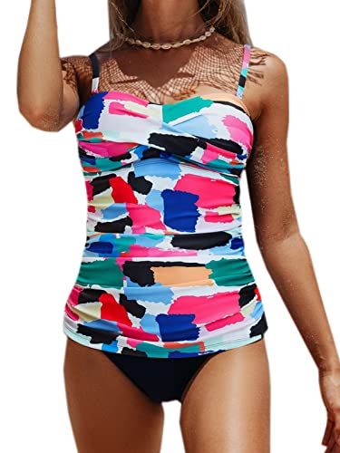 BIKINX Tankini Badeanzüge für Frauen Plus Size Badeanzug Beste Bauchkontrolle Bademode, Mehrfarbig/Meereswellen (Ocean Tides), 44 von BIKINX