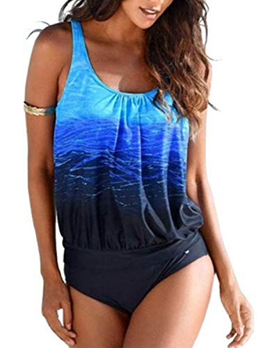 Bikinx Tankini für Damen, Übergröße, Bademode, Bauchkontrolle, zweiteiliger Badeanzug - Blau - 42-44 von BIKINX