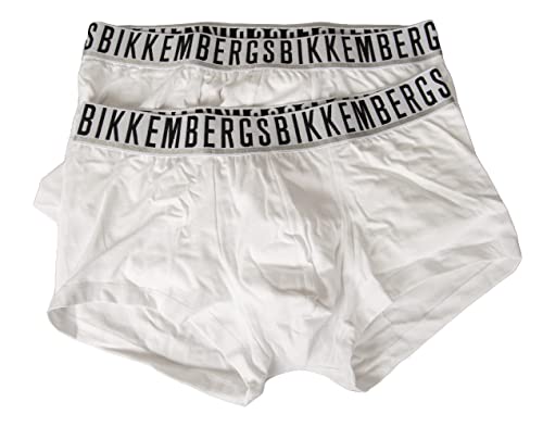 BIKKEMBERGS Boxer Herren 2er-Pack Boxershorts aus elastischer Baumwolle Gummizug auf Sicht Unterwäsche Artikel BKK1UTR01BI BI Pack Trunk, White, M von BIKKEMBERGS