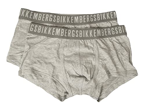 BIKKEMBERGS Boxer Herren 2er-Pack Boxershorts aus elastischer Baumwolle Gummizug auf Sicht Unterwäsche Artikel BKK1UTR02BI BI Pack Trunk, Melange Grey, L von BIKKEMBERGS
