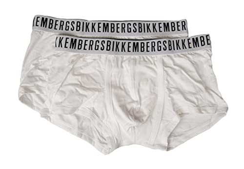 BIKKEMBERGS Boxer Herren 2er-Pack Boxershorts aus elastischer Baumwolle Gummizug auf Sicht Unterwäsche Artikel BKK1UTR02BI BI Pack Trunk, White, XL von BIKKEMBERGS