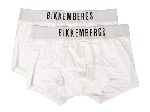 BIKKEMBERGS Herren-Boxershorts, 2er-Pack, Stretch-Baumwoll-Boxershorts, sichtbare, elastische Unterwäsche, Artikel BKK1UTR10BI, Bi-Pack-Unterhosen, White, M von BIKKEMBERGS