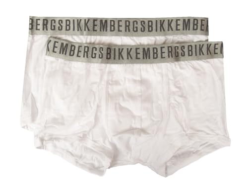 BIKKEMBERGS Herren-Boxershorts, 2er-Pack, Stretch-Baumwoll-Boxershorts, sichtbare, elastische Unterwäsche, Artikel BKK1UTR11BI, Bi-Pack-Unterhosen, White, M von BIKKEMBERGS