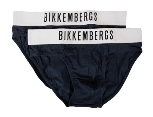 BIKKEMBERGS Herren-Slips, 2er-Pack, sichtbare, elastische, elastische Baumwoll-Unterwäsche, Artikel BKK1USP10BI, Doppelpack, Navy, L von BIKKEMBERGS