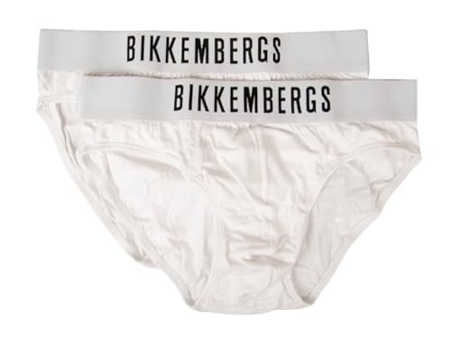 BIKKEMBERGS Herren-Slips, 2er-Pack, sichtbare, elastische, elastische Baumwoll-Unterwäsche, Artikel BKK1USP10BI, Doppelpack, White, L von BIKKEMBERGS