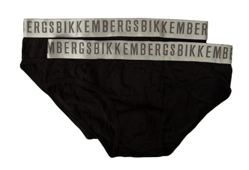 BIKKEMBERGS Herren-Slips, 2er-Pack, sichtbare, elastische, elastische Baumwoll-Unterwäsche, Artikel BKK1USP11BI, Doppelpack-Slips, Black, L von BIKKEMBERGS