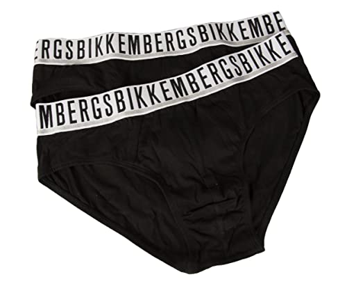 BIKKEMBERGS Herren-Slips 2er Pack sichtbare elastische Baumwoll-Unterwäsche Artikel BKK1USP01BI BIPACK Briefs, Black, XL von BIKKEMBERGS