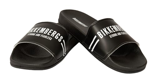 BIKKEMBERGS Strand- oder Pool-Slipper für Herren mit vertikalen Streifen aus der Serie BKK3MSR02 mit Logo, Black, 41 von BIKKEMBERGS