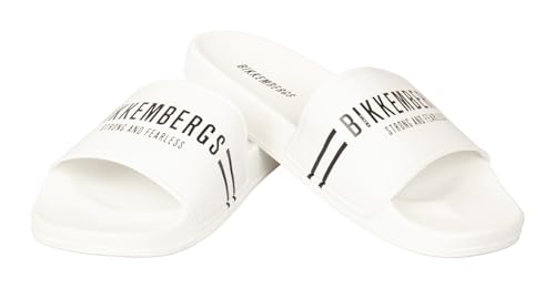 BIKKEMBERGS Strand- oder Pool-Slipper für Herren mit vertikalen Streifen aus der Serie BKK3MSR02 mit Logo, White, 44 von BIKKEMBERGS