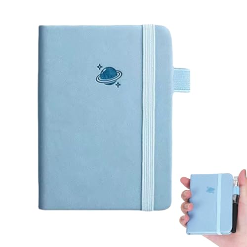 BIKPRST 1 Stück Tragbares Notizbuch A7, Hardcover Notizbuch A7 Notizblock Klein Mit 96 Seiten, Mini Notizbücher Mit Stifthalter, Taschen Journal Notizblock Für Schule Büroarbeiten (Blau) von BIKPRST