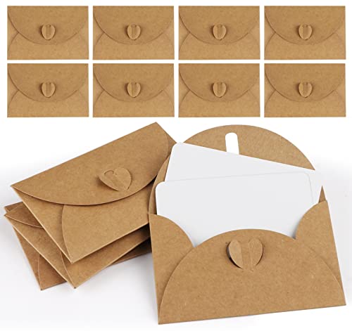 BIKPRST 25 Mini Envelopes With Cards Vintage Mini Kraft Paper Envelopes Blank Cards Small Envelopes With Heart Closure For Gift Cards Diy Thank You Cards von BIKPRST