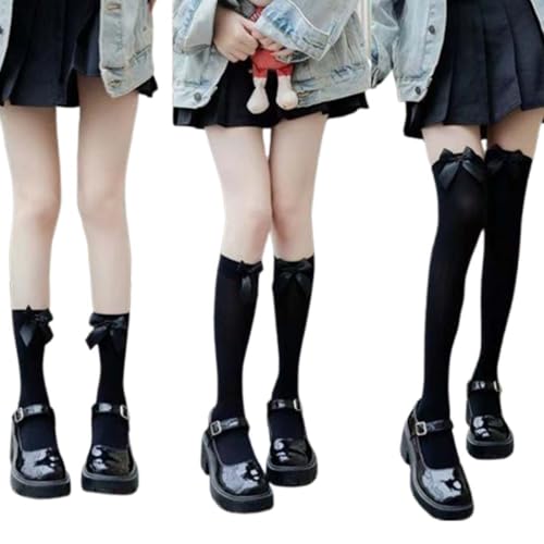 BIKPRST 3 Paar Strümpfe Mit Schleife,Overknees Strümpfe Mit Schleife Damen,Knee High Socken Dehnbar Thigh High Socks Für Frauen Halloween，Drei Größen von BIKPRST
