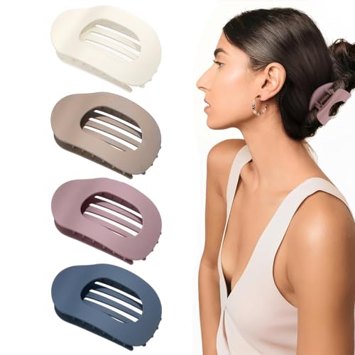 BIKPRST 4 Stück Flache Haarklammern Für Damen,Rutschfeste Große Flache Haarklammern & Flat Claw Clip Für Dünnes Und Dickes Haar, Gebogenes Design Für Liegen Und Fahren von BIKPRST