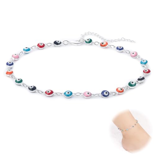 BIKPRST Beach Colourful Beads Anklet Silver Ankle Bracelets Beads Summer Beach Foot Jewellery Adjustable For Women And Girls von BIKPRST