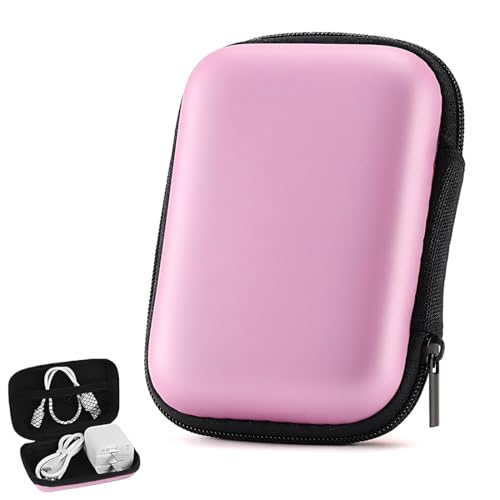 BIKPRST Stoßfest Hart Hülle Organizer Für Tragbar Externe Festplattentaschen,Portable Ssd Externe Festplatte, Hart Reise Tragen Etui Case Coque Eva Rigide De Sac Sacoche(Pink) von BIKPRST