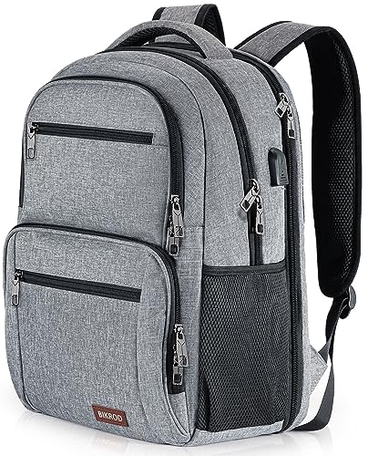 Rucksack Herren Damen, Schulrucksack Jungen Teenager, TSA Wasserdicht Arbeit 17.3 Zoll Laptop Rucksack mit USB Ladeanschluss, Reisen Wandern Backpack mit Anti Diebstahl Tasche, Grau Daypack, 25-40 L von BIKROD