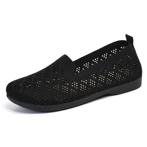 BILIKEYU Damen Freizeitschuhe Mode Leichte Weiche Sohle Flache Bequem Mesh Gestrickte Atmungsaktiv rutschfeste Walkingschuhe Elegante Outdoor Loafer Gehen Schuhe gr 39 Schwarz von BILIKEYU