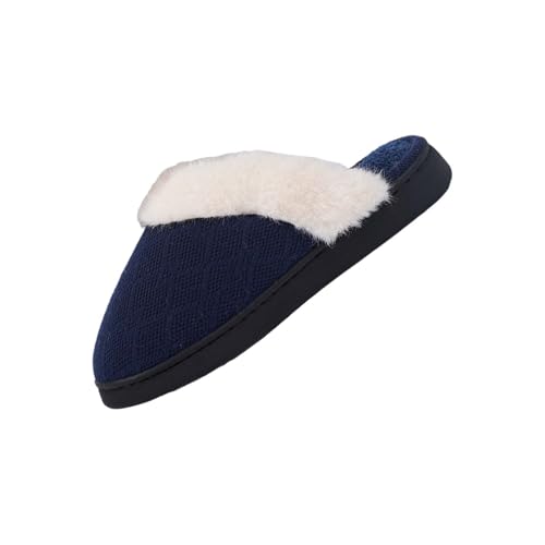 BILIKEYU Damen Herren Hausschuhe Flache Weiche Baumwolle Flach rutschfest Plüsch Flauschige Warm Memory Foam Hausschuhe Unisex Schuhe Pantoffeln Home Slipper gr 34 Marine von BILIKEYU