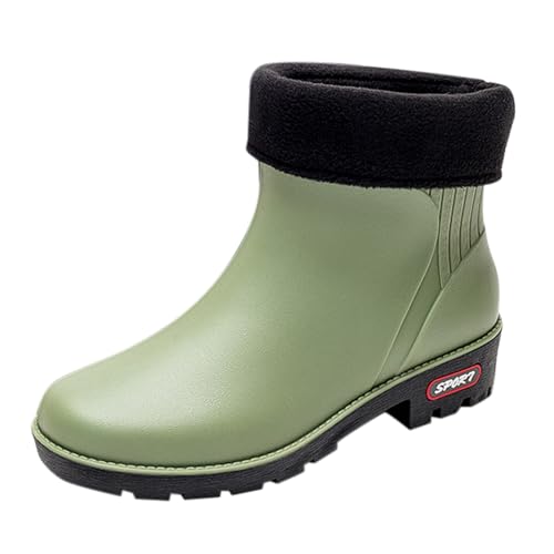 BILIKEYU Damen Kurzstiefel Regenstiefel Baumwolle Gefüttert Herausnehmbar Und Waschbar Zum Arbeiten Angeln rutschfest Wasserdicht Warm Gummi-Regenstiefel Gummistiefel gr 35 Grün von BILIKEYU