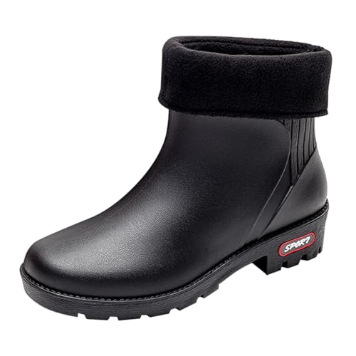 BILIKEYU Damen Kurzstiefel Regenstiefel Baumwolle Gefüttert Herausnehmbar Und Waschbar Zum Arbeiten Angeln rutschfest Wasserdicht Warm Gummi-Regenstiefel Gummistiefel gr 39 Schwarz von BILIKEYU