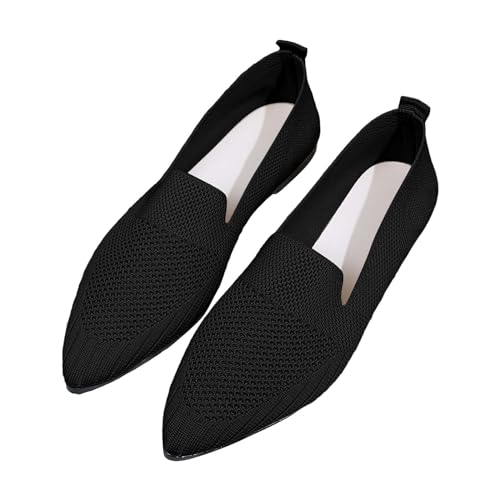 BILIKEYU Damen Mesh Atmungsaktive Loafer Flache Schuhe Spitze Zehe Einfarbig Ballett Flacher Komfort Casual Slip On Wanderschuhe (Black, 39) von BILIKEYU