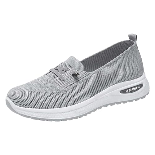 BILIKEYU Damen Slip in Sneakers Sportschuhe Freizeitschuhe Mesh Gestrickte Bequem Leichte Schnürer Atmungsaktive rutschfeste Orthopädische Walkingschuhe Gym Laufen Schuhe gr 36 Grey von BILIKEYU