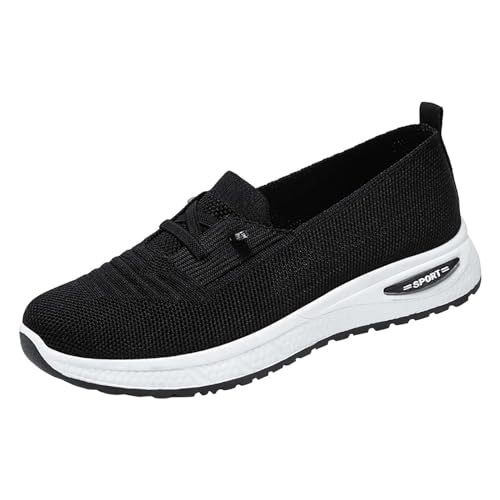 BILIKEYU Damen Slip in Sneakers Sportschuhe Freizeitschuhe Mesh Gestrickte Bequem Leichte Schnürer Atmungsaktive rutschfeste Orthopädische Walkingschuhe Gym Laufen Schuhe gr 39 Schwarz von BILIKEYU