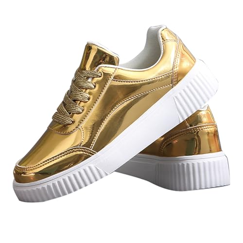 BILIKEYU Damen Sneaker Flache Glitzer Schnürer Sportschuhe Weiche rutschfeste Leichte Schuhe Sport Freizeitschuhe Outdoor Gehen Schuhe Walkingschuhe Bequem gr 36 Gold von BILIKEYU