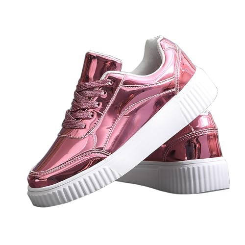 BILIKEYU Damen Sneaker Flache Glitzer Schnürer Sportschuhe Weiche rutschfeste Leichte Schuhe Sport Freizeitschuhe Outdoor Gehen Schuhe Walkingschuhe Bequem gr 43 RoséGold von BILIKEYU