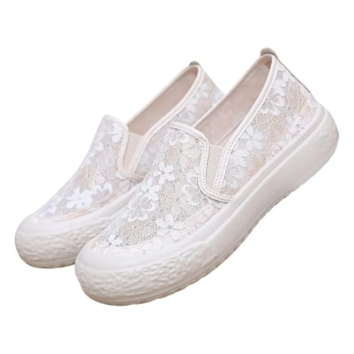 BILIKEYU Damen Sneakers Gestreiftes Mesh Besticktes Elegant Atmungsaktive Leichte Weiche Bequem Freizeitschuhe rutschfeste Gehen Schuhe Walkingschuhe gr 40 Weiß von BILIKEYU