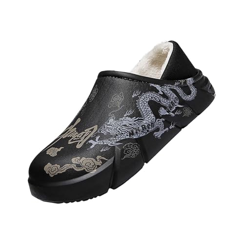 BILIKEYU Hausschuhe Damen Herren Flache Plüsch rutschfeste Winter Warme Bequeme Haus Schuhe Outdoor Indoor Memory Foam Slip On Slipper Hausschlappen gr 40 Schwarz von BILIKEYU