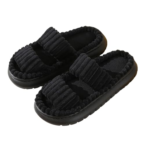 BILIKEYU Hausschuhe Damen Herren Home Slipper rutschfeste Weich Bequeme Warm Weiche Flache Offene Baumwolle Pantoffeln Haus Schuhe Für Das Schlafzimmer gr 42 Schwarz von BILIKEYU