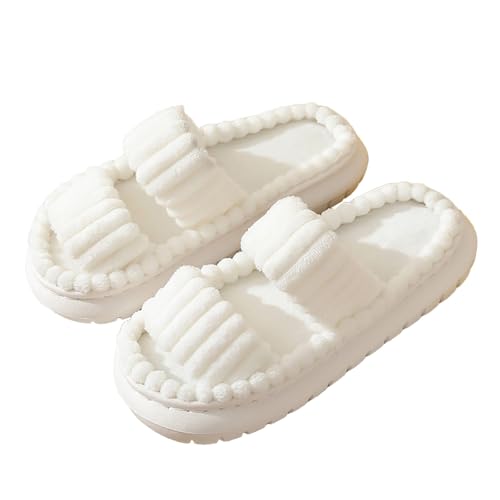 BILIKEYU Hausschuhe Damen Herren Home Slipper rutschfeste Weich Bequeme Warm Weiche Flache Offene Baumwolle Pantoffeln Haus Schuhe Für Das Schlafzimmer gr 44 Weiß von BILIKEYU