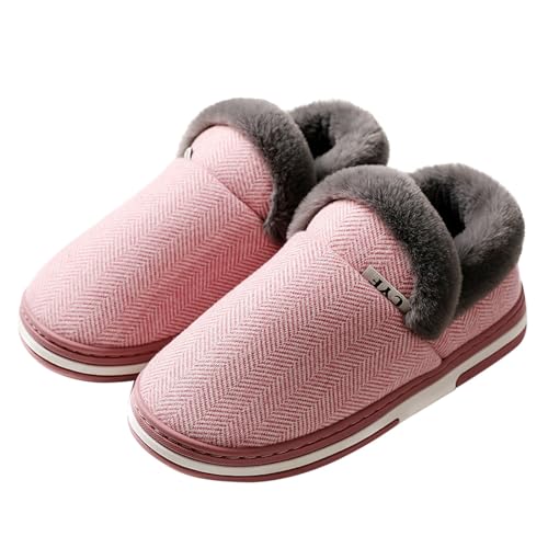 BILIKEYU Hausschuhe Damen rutschfeste Indoor Warm Plüsch Baumwolle Pantoffeln Haus Schuhe Schlafzimmer Bequeme Niedliche Schuhe Home Slipper Winter gr 34 Wassermelonenrot von BILIKEYU