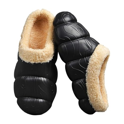 BILIKEYU Hausschuhe Herren Flache Plüsch Warme Weich Bequem Winter Slip On Schuhe rutschfeste Pantoffeln Indoor Outdoor Home Slipper Hausschlappen gr 45 Schwarz von BILIKEYU