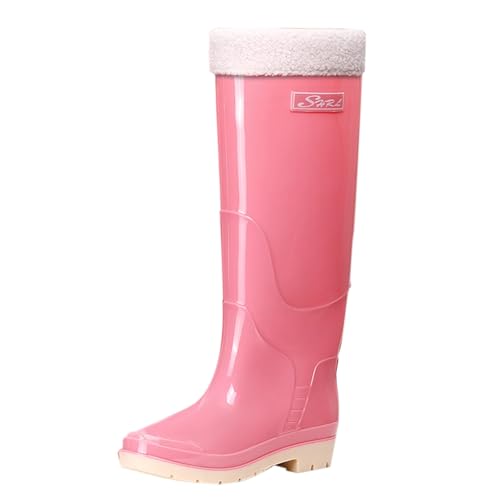 BILIKEYU Hohe Regenstiefel Für Damen Mit Samt Gefüttert Herausnehmbar Und Waschbar rutschfest Wasserdicht Warm Gummi-Regenstiefel Gummistiefel Für Arbeit Angeln Küche gr 37 Rosa von BILIKEYU