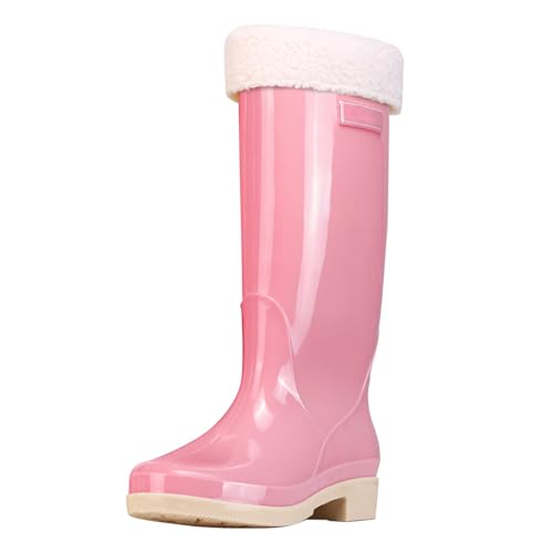 BILIKEYU Hohe Regenstiefel Für Damen Mit Samt Gefüttert Herausnehmbar Und Waschbar rutschfest Wasserdicht Warm Gummi-Regenstiefel Gummistiefel Für Arbeit Angeln Küche gr 37 Rosa von BILIKEYU
