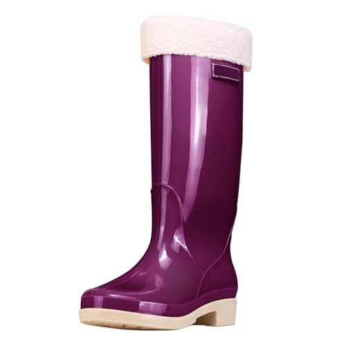 BILIKEYU Hohe Regenstiefel Für Damen Mit Samt Gefüttert Herausnehmbar Und Waschbar rutschfest Wasserdicht Warm Gummi-Regenstiefel Gummistiefel Für Arbeit Angeln Küche gr 38 Lila von BILIKEYU