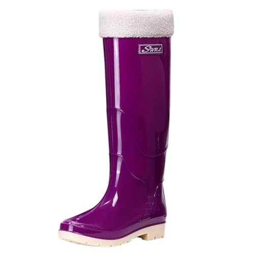 BILIKEYU Hohe Regenstiefel Für Damen Mit Samt Gefüttert Herausnehmbar Und Waschbar rutschfest Wasserdicht Warm Gummi-Regenstiefel Gummistiefel Für Arbeit Angeln Küche gr 38 Lila von BILIKEYU