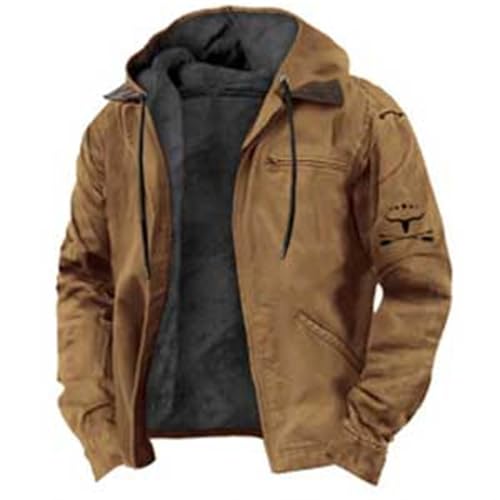 BILIKEYU Hoodie Herren Große Größe Langarm Warm Gefütterte Karohemdjacke Wolle Dicke Winterjacke Jacke mit Reißverschluss Sweatshirt mit Kapuze Oberteil Bluse Tops (c-Coffee, XXXXXXL) von BILIKEYU
