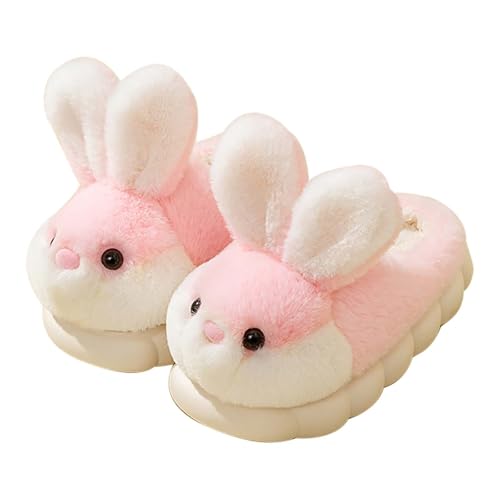 BILIKEYU Junge Mädchen Plüsch Hausschuhe Niedlicher Hase Slip auf Weiche Wolke Sohle Warme Winter Haus Schuhe Haushalt Spaziergang Hausschuhe (Pink, 35 Big Kids) von BILIKEYU