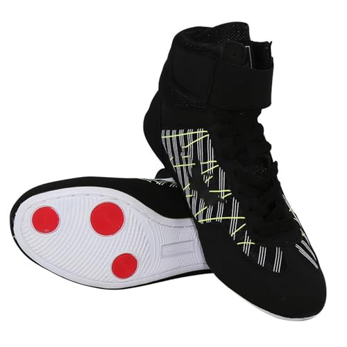 BILIKEYU Kinder Boxschuhe High Top Training Wrestling Schuhe Lange Stiefel Boxschuhe Wettkampftraining Kinder Sneaker Junge (Black, 30.5 Little Child) von BILIKEYU