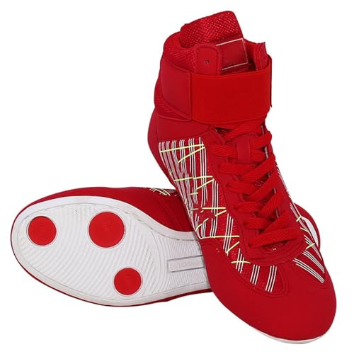 BILIKEYU Kinder Boxschuhe High Top Training Wrestling Schuhe Lange Stiefel Boxschuhe Wettkampftraining Kinder Sneaker Junge (Red, 31 Little Child) von BILIKEYU