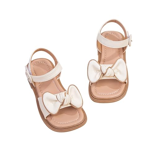 BILIKEYU Kleine Mädchen Schleife Sommer Sandalen Offene Zehe Weiche Sohle Knöchelriemen Kleinkind Kleines Kind Prinzessin Hochzeit Party Kleid Schuhe (White, 27 Little Child) von BILIKEYU