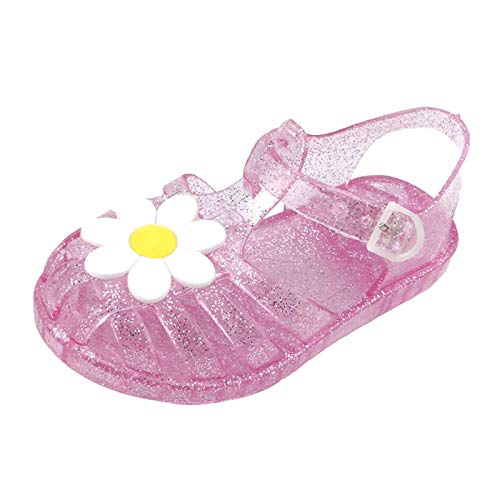 BILIKEYU Kleinkind Mädchen Jelly Schuhe Geschlossene Zehenausschnitte Riemchen Transparente Strand Sandalen Weiche Gummisohle Sommer Strand Flach (Pink, 2.5-3Years) von BILIKEYU