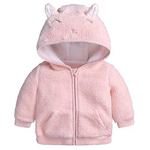 BILIKEYU Kleinkind Wintermantel Hasenohren Kapuzenjacke Fleece Reißverschluss Verdicken Winddicht Warme Oberbekleidung Neugeborene Winterjacke Jungen 74 (Pink, 0-3 Months) von BILIKEYU
