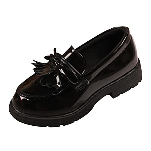 BILIKEYU Mädchen Lederschuhe Prinzessin Schuhe Elegant Slip On Loafer Schuhe Bequem Kinderschuhe Schulschuhe Abendschuhe Geburtstagsparty Freizeitschuhe (Black, 30) von BILIKEYU